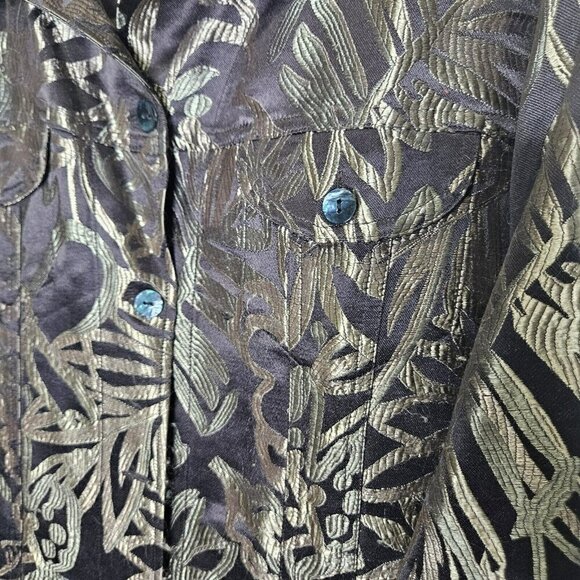 Chico's Women's Jacket Size 3 L Floral‎ Silk Rayon Brown Long Sleeve Classic - Picture 3 of 15